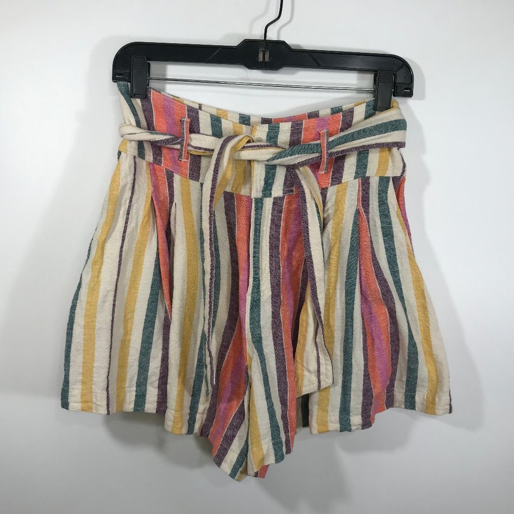 BP High Rise Stripe Linen Blend Paper Bag Shorts M